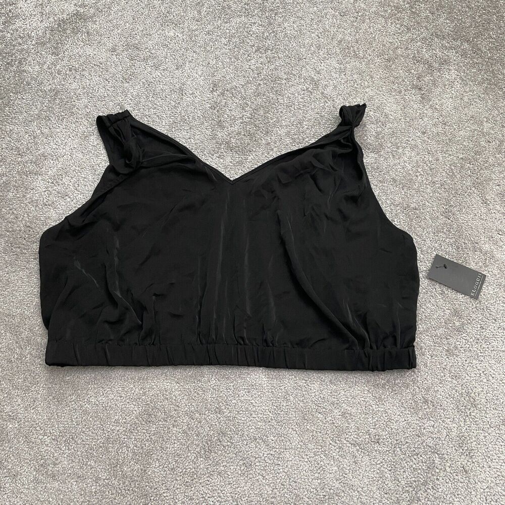 Eloquii Cropped Tank top Womens 24 Black Elastic Waist V-Neck Sleeveless NWT New